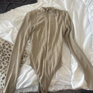 Fashion Nova Taupe Long Sleeve Bodysuit